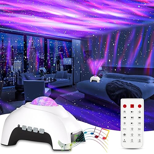Star Projector, CIMELR Northern Galaxy Aurora Lights Projector with 33 Light Effects Bluetooth Speaker & White Noise, Remote Control Night Light for Bedroom, Room Decor, Party, Gift for Kids Adults - Light White