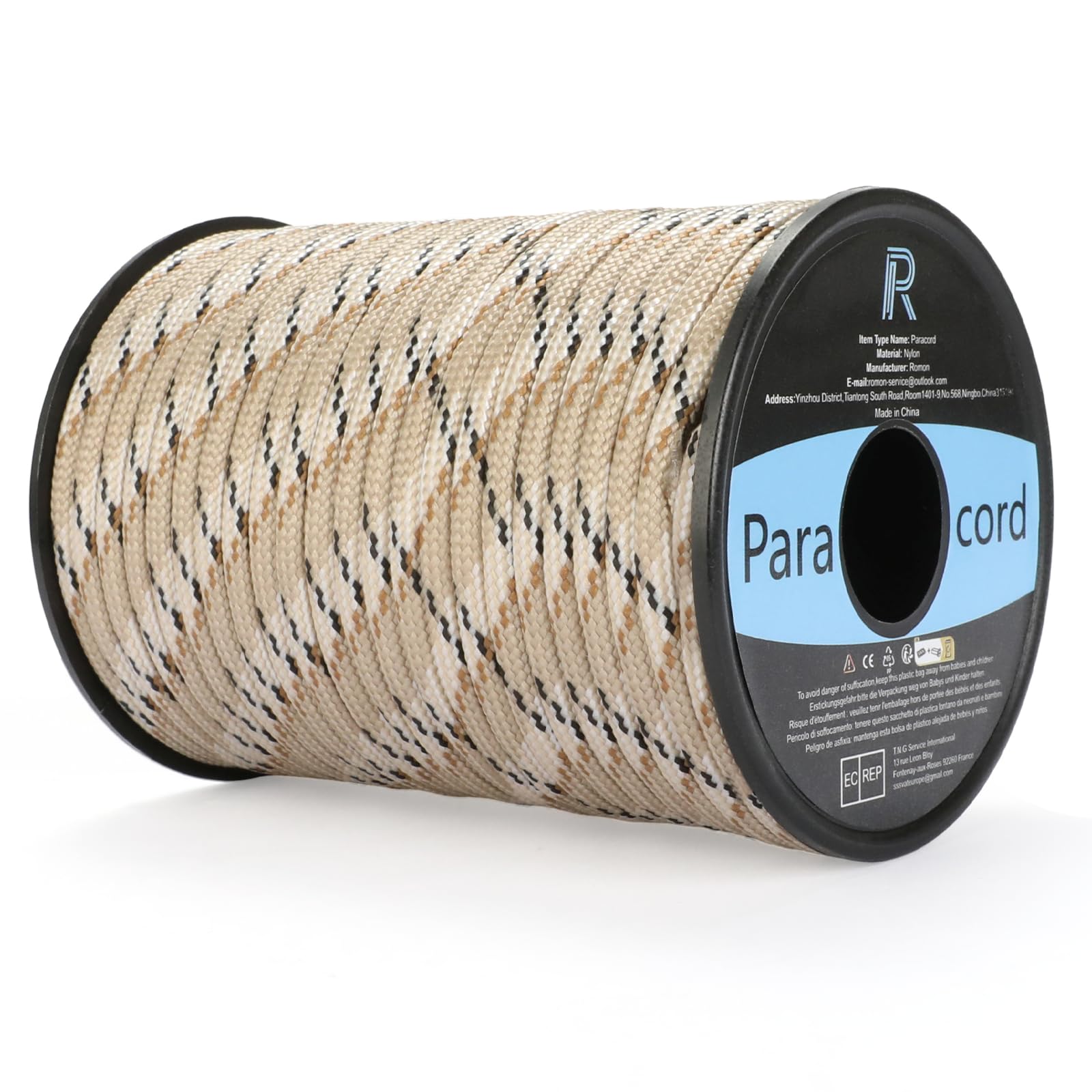 Romon Cuerda Paracord 550 Tipo III de 9 Núcleos, 4mm x 30m Camuflaje Desierto – Cuerda de Supervivencia de Nylon para Senderismo, Camping, Bricolaje y Accesorios para Perros