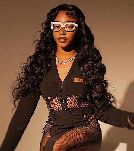 Miniatura 3 de NULOOQ Gafas de luz azul para mujer, elegantes gafas cuadradas gruesas de gran tamaño, sin receta