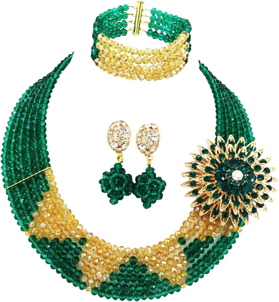 6 Rows Crystal Nigerian Beaded Jewelry Set African Wedding Beads Bridal Jewelry Sets