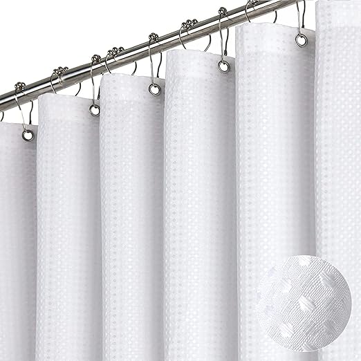 Dynamene Stall Fabric Shower Curtain - Waffle Weave 36 Inches Small Half Size Heavy Duty Cloth Shower Curtains for Bathroom, 256GSM Narrow Hotel Bath Curtain Set with 6 Plastic Hooks(36Wx72H, White)