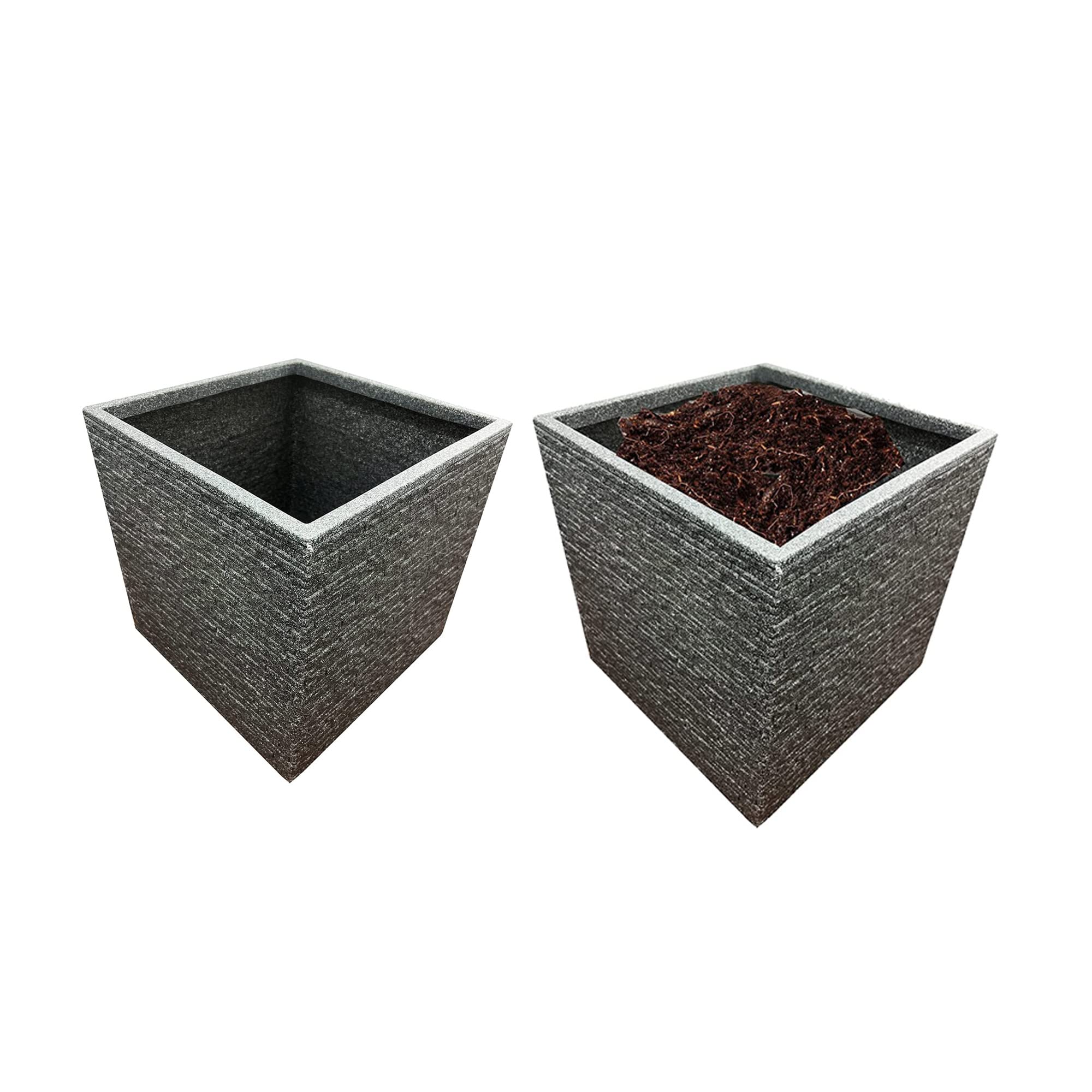 STAR SUPPLIES Plastic Stone Brick Effect 38cm Square Outdoor Flower Slate Grey Planter (2 Square Slate Planters)