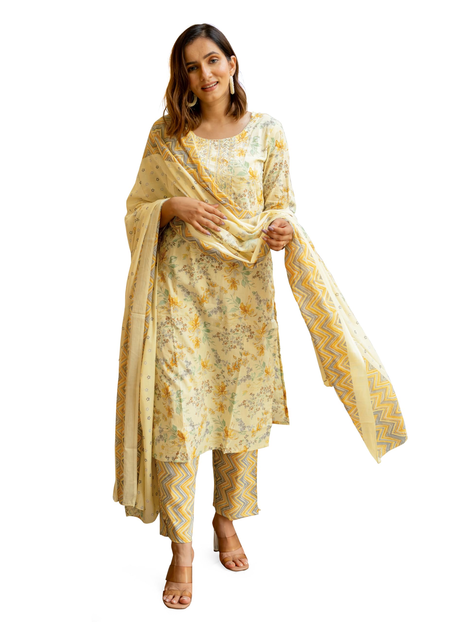 mirchi fashion Pure Cotton Floral Kurta Set for Women with Dupatta & Pant | 3 Piece Straight Fit Ethnic Outfit | Breathable Summer Salwar Suit-picture-13