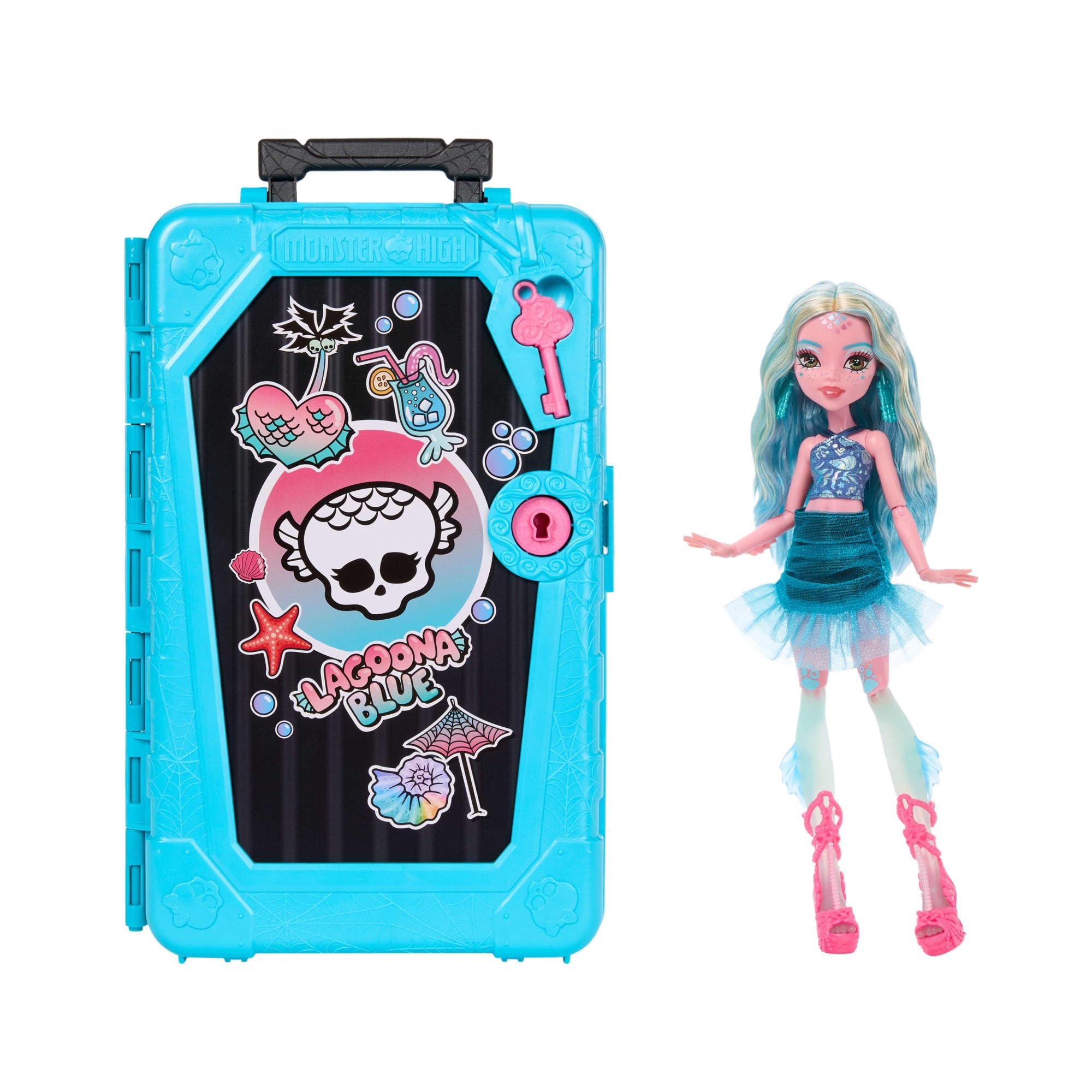 Monster High Skulltimate Secrets Lagoona Blue Puppe und Zubehörset, Destination: Gore-geous Oasis mit Koffer und über 19 Zubehörteilen wie Kleidung, JDR51