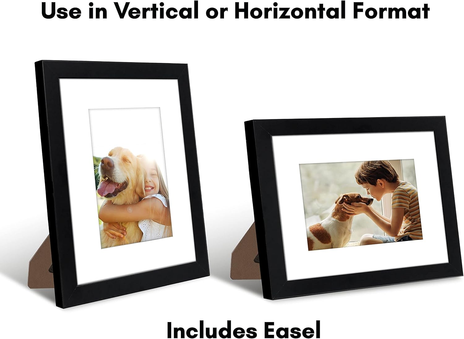 Americanflat 8x10 Picture Frame with Shatter-Resistant Glass - Set of 2 - Use as 5x7 Frame with Mat or Display 8x10 Photo Without Mat - Signature Collection - Photo Frames for Tabletop or Wall - Black - Image 4