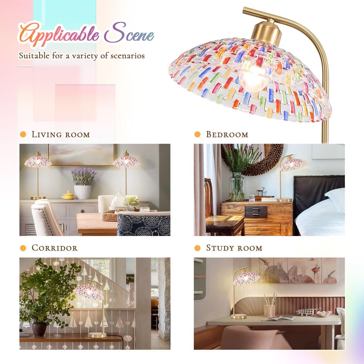 Mid Century Modern Table lamp Gold Desk lamp Boho Tall Table Lamps Touch Table lamp Glass Table Light nightstand Lamps for end Table Bedroom Living Room Office