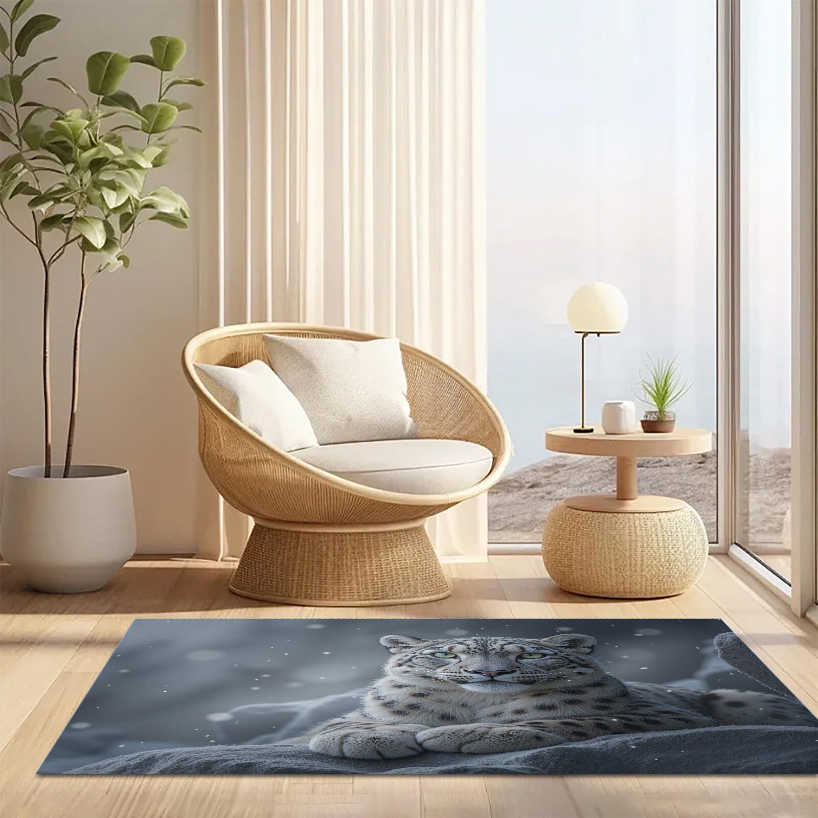 Tapete Blanco Grisáceo Leopardo De Las Nieves De Roca Puerta Felpudo De Entrada Exterior Atrapar Suciedad Alfombra Animales Realistas Para Interior Jardines Cocina Pasillo Trasera Delantera,90X150Cm