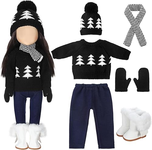 Miniatura 10 de Bencailor Conjunto de 6 piezas de ropa y accesorios de muñeca de Navidad de 18 pulgadas, conjunto de trajes de invierno, suéteres, pantalones