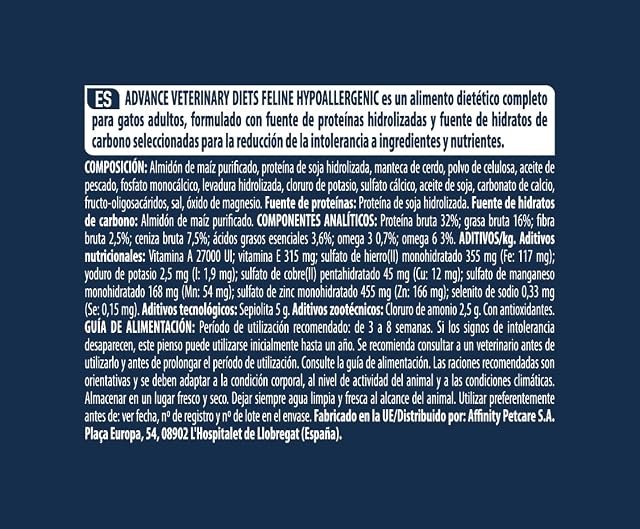Foto 5 de 6 de Advance Veterinary Diets - Pienso para gatos adultos Advance Hypoallergenic Dietas veterinarias