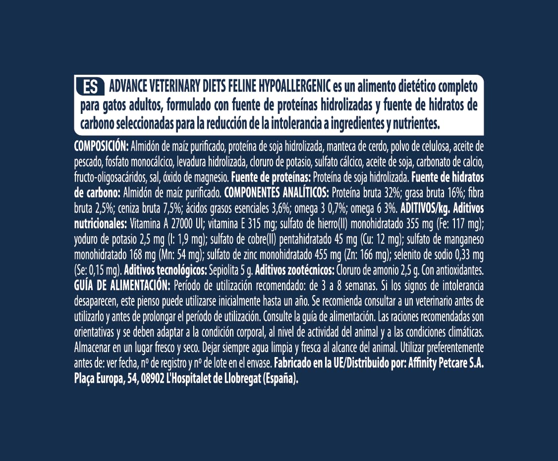 Advance Veterinary Diets Hypoallergenic, Pienso para Gatos 6,5kg