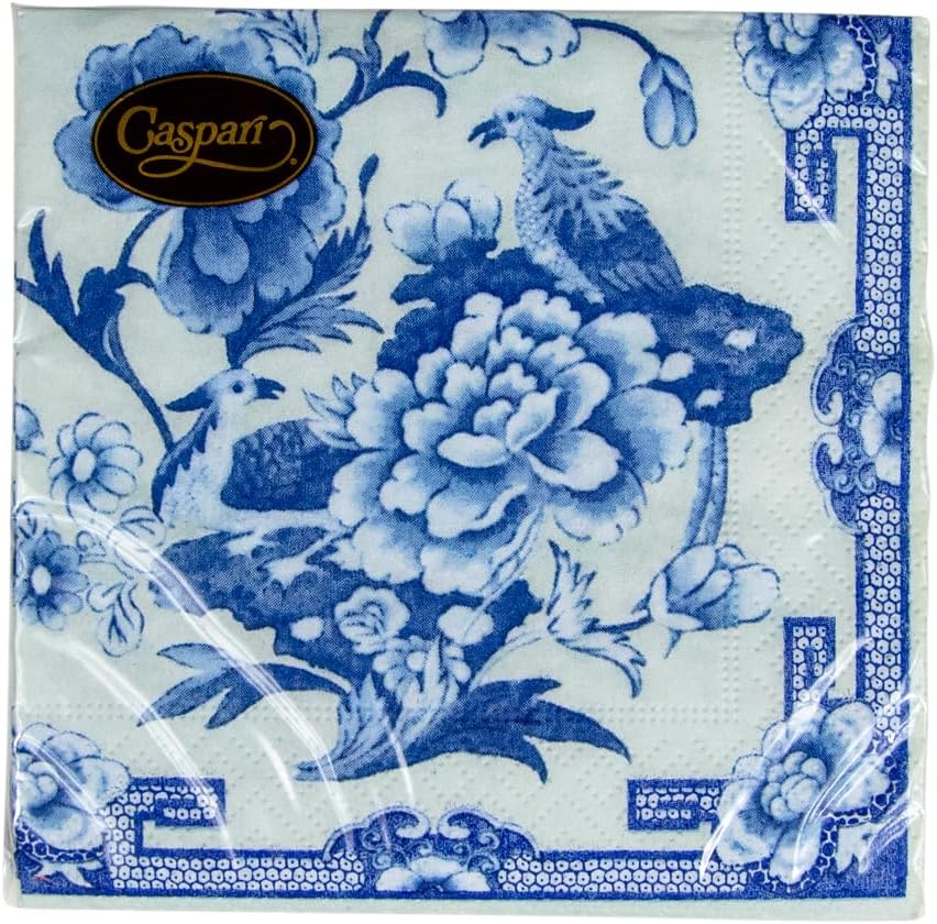 Entertaining with Caspari Cocktail Napkin, Blue and White, 20-Pack