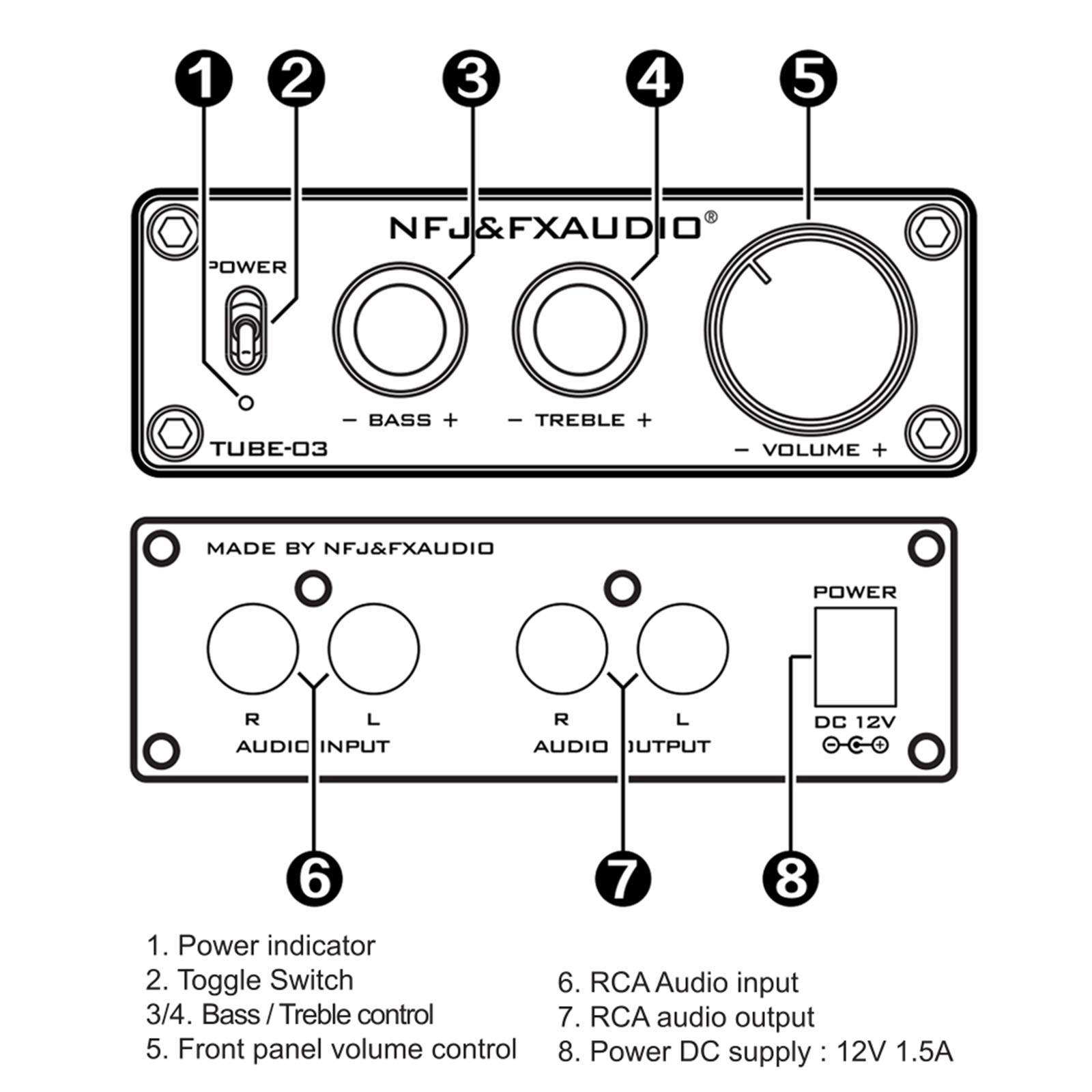 FXAUDIO TUBE03 Mini HiFi Audio Preamplifier 6K4 Vacuum Tube Amplifier Buffer Treble Bass