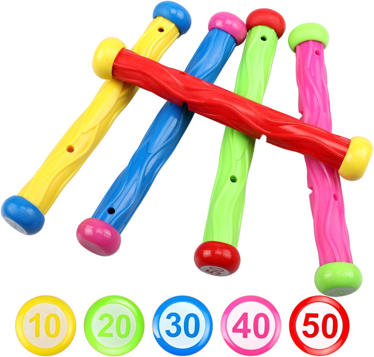 Underwater Swimming Diving Pool Toy Rings 4 pcs, Diving Sticks 5 pcs and Torpedo Bandits 4 pcs Sets Under Water Games Training Gift for Boys Girls : Toys & Games