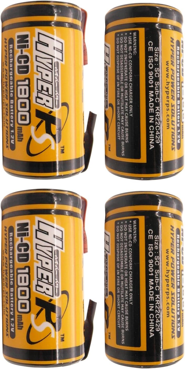 1.2V Sub C SubC 1800mAh NiCd Ni-Cd Rechargeable Battery for Power Tools Battery Pack (w/Tabs) (4 Pack)