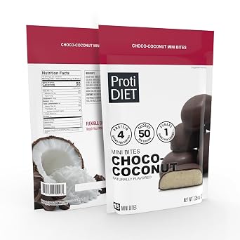 ProtiDIET Mini Protein Bars, Chocolate & Coconut Bites | 4g Protein | Low Carb | Low Sugar, with Fiber | Portion-Controlled Snack Food Bars | Resealable Pack | 15 Soft & Chewy Bites