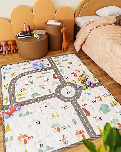 Miniatura 34 de Tapete de juego bohemio para bebé de 71 x 59 pulgadas, tapete grueso de una pieza para gatear, tapete antideslizante acolchado para bebé, tapete
