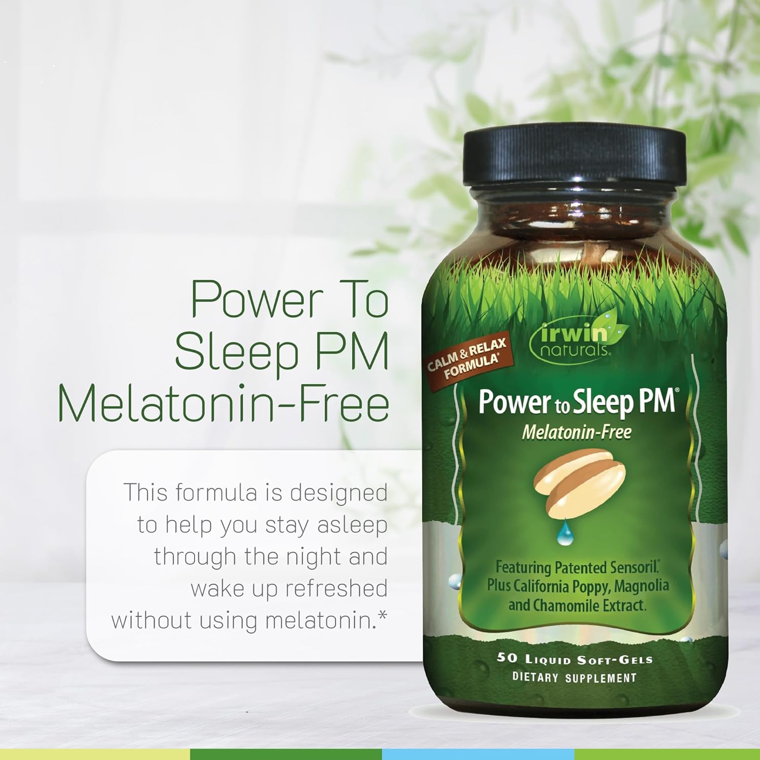 Irwin Naturals Power to Sleep PM Melatonin-Free – Natural Sleep Support with Ashwagandha, Magnesium, GABA & L-Theanine – Promotes Calm Mind, Restful Sleep & Well-Being – 50 Soft-Gels