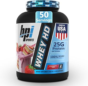 BPI Sports Whey HD Ultra Premium Protein Powder Isolate | Workout Whey Protein Powder for Men & Women for Muscle Gain | Milk Protein Concentrates | Strawberry Cake, 4.07 Pound