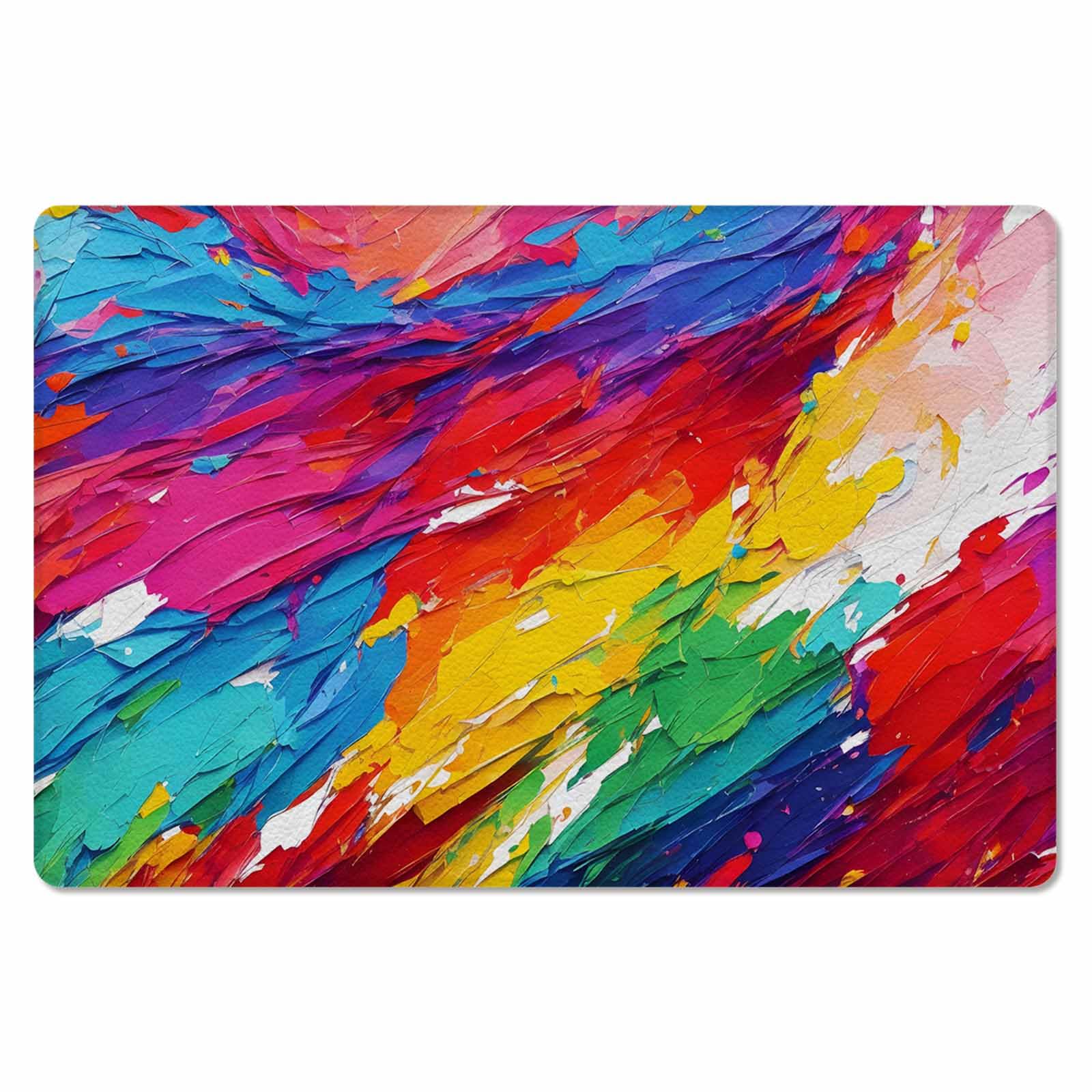 Red Blue Antifatigue Kitchen Bath Door Mat Cushioned Runner Rug,Washable Welcome Floor Sink Mat,Waterproof & Non-Slip Kitchen Standing Doormat,Modern Rainbow Brush Abstract Graffiti Street Art 18