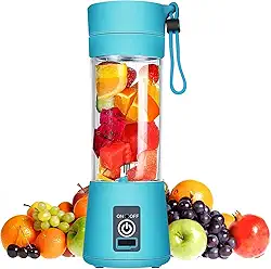 Mini Liquidificador Portatil Mixer Juice Garrafa Portátil Cabo USB, 380ml, 6 Lâminas Inox, Shake Coqueteleira Elétrica Sem Fio Squeeze Recarregável,para Sucos e Vitaminas Cor Azul