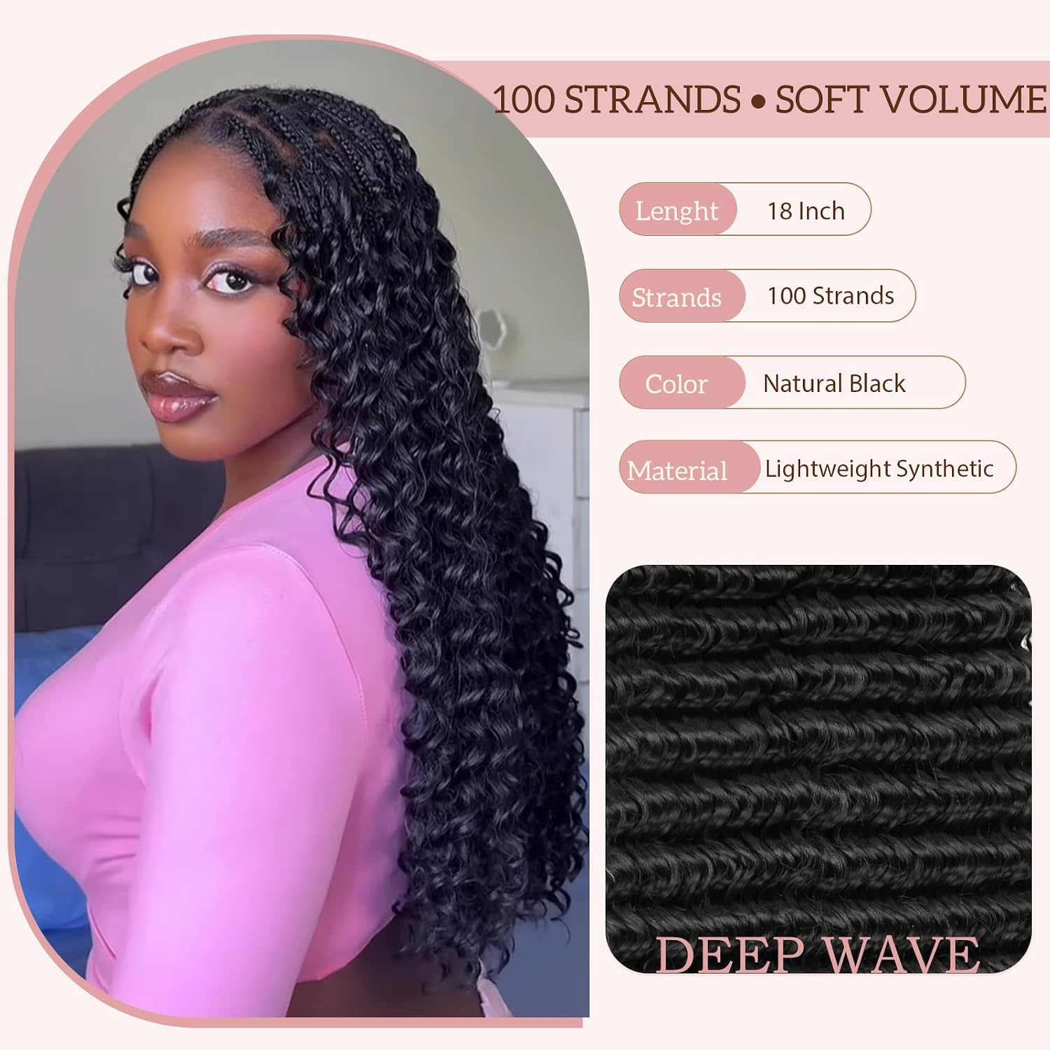 Miracle Knots Pre-Separated Knotless Hair, Human Hair Like Soft Touch, Feather Crochet Hair for Black Women, 18 Inch 100 Roots Deep Wave Crochet Hair, Natural Black