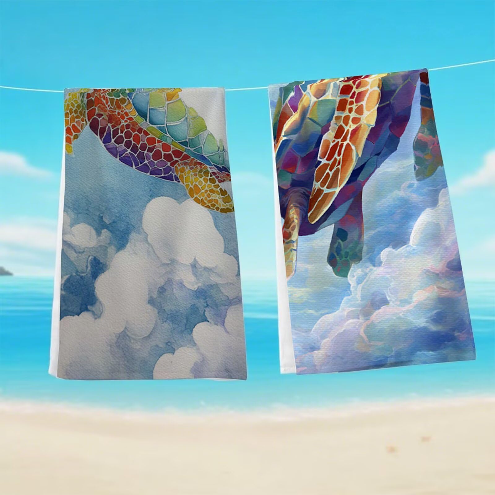Toalla Playa Grande 80x180 cm, Microfibra Toalla Gimnasio De Secado Rápido, Toallas Baño Sin Arena, Toallas Playa Compacta Hombre Mujer Niños para Deportes, Natación con Bolsa (Tortuga Cielo) G1-1149
