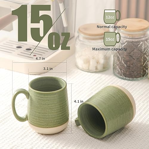 Miniatura 3 de Juego de 4 tazas de café grandes de cerámica  Juego de 4 tazas de café con leche de porcelana de 15 onzas con asa, perfectas para capuchino, té,