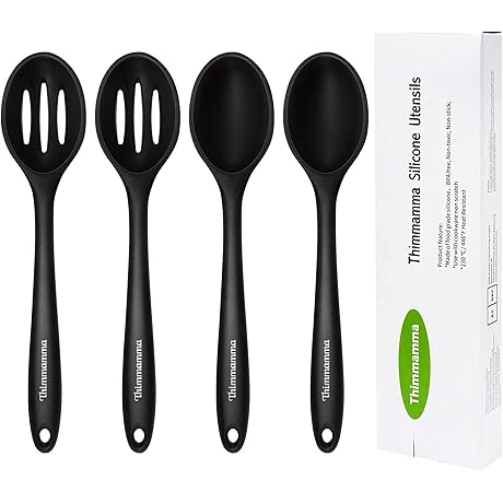 Silicone Serving Spoons Cooking Spoon, 4 Pack Nonstick Heat Resistant Kitchen Spoons for Cooking