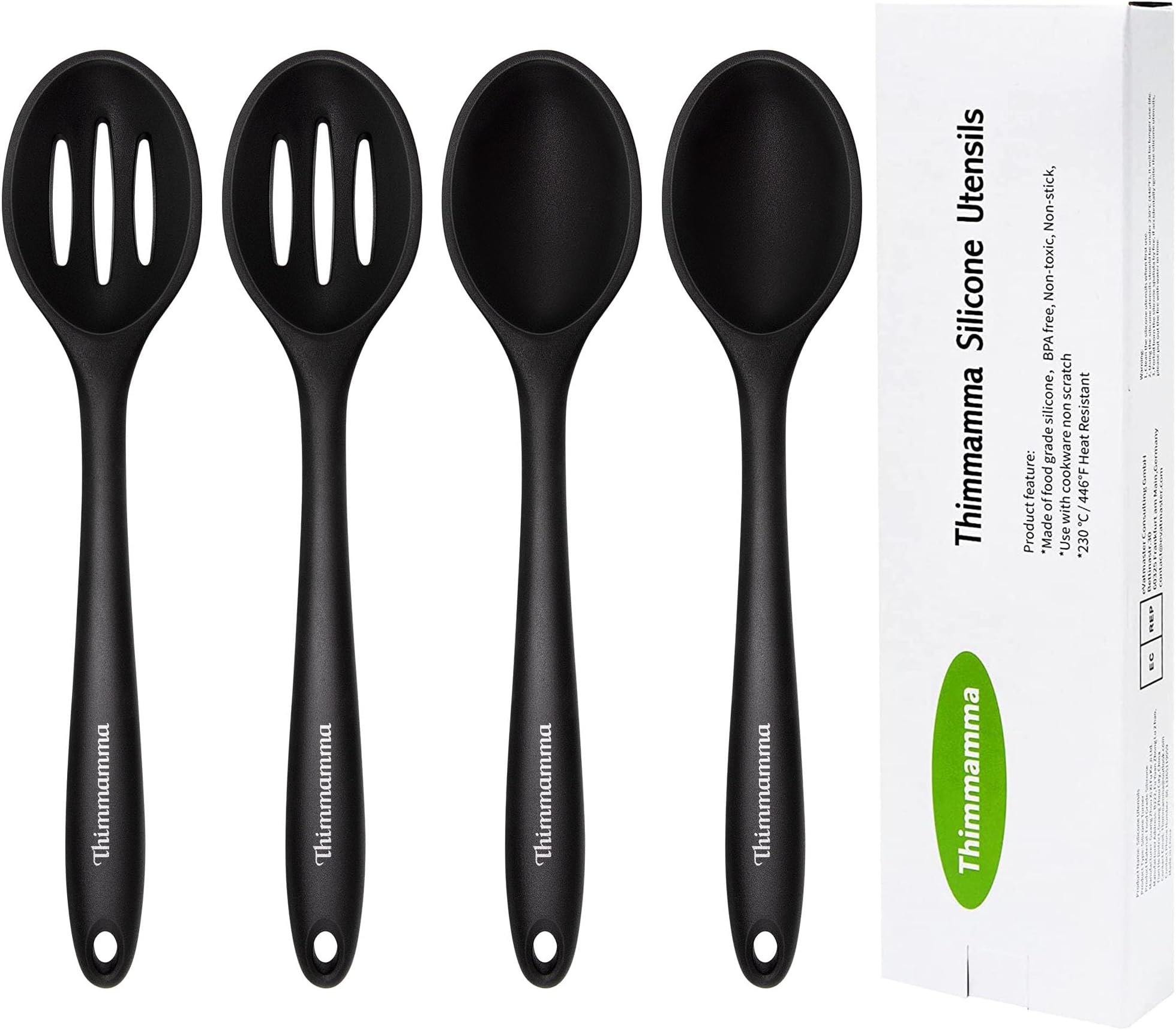 Silicone Cooking Spoon, Nonstick Kitchen Spoons for Cooking, Slotted and Solid Serving Spoon Heat Resistant, Silicone Mixing Spoons Basting for Nonstick Cookware 4 Pack