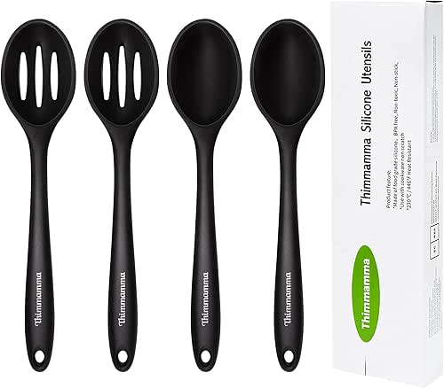 Silicone Cooking Spoon, Nonstick Kitchen Spoons for Cooking, Slotted and
