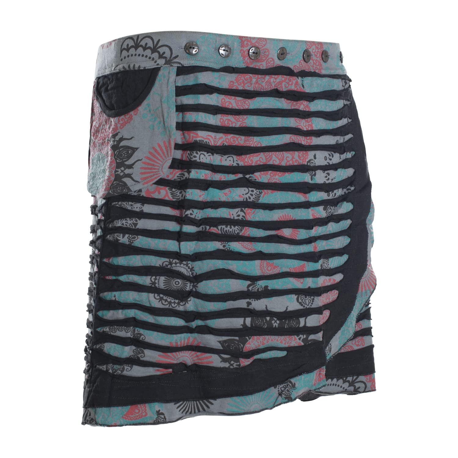 Vishes - Alternative Bekleidung - A Line Damen Wickelrock Kurzrock Mini Hippie Skirt mit Knöpfen