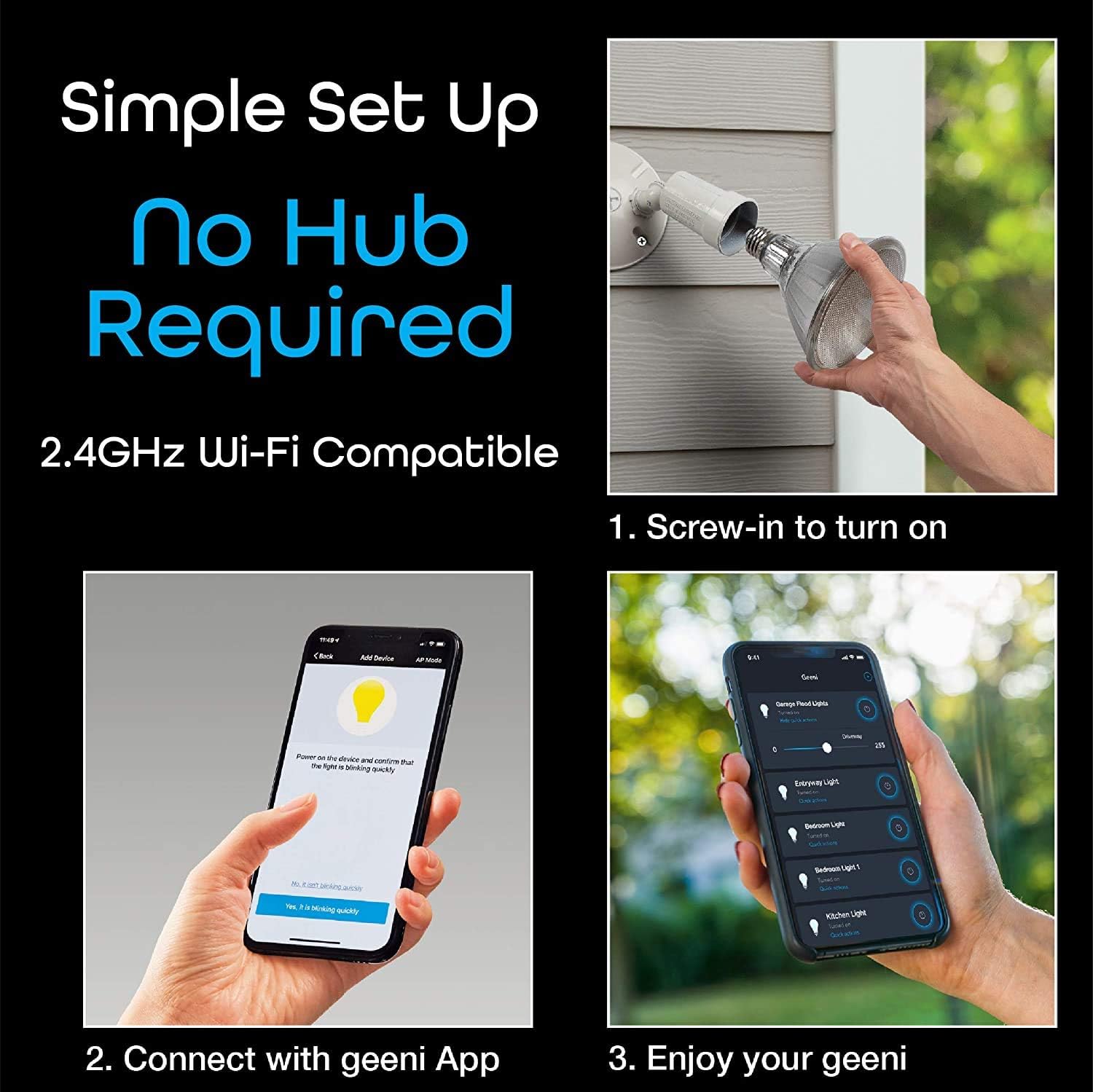 Bеѕt Dеаl Geeni LUX Smart Floodlight, White – Outdoor 2700K-6500K Dimmable LED Bulb, E26, PAR38, 11W, 1000 Lumens – No Hub Compatible with Alexa, Google Home, Requires 2.4 GHz Wi-Fi, 2 Pack