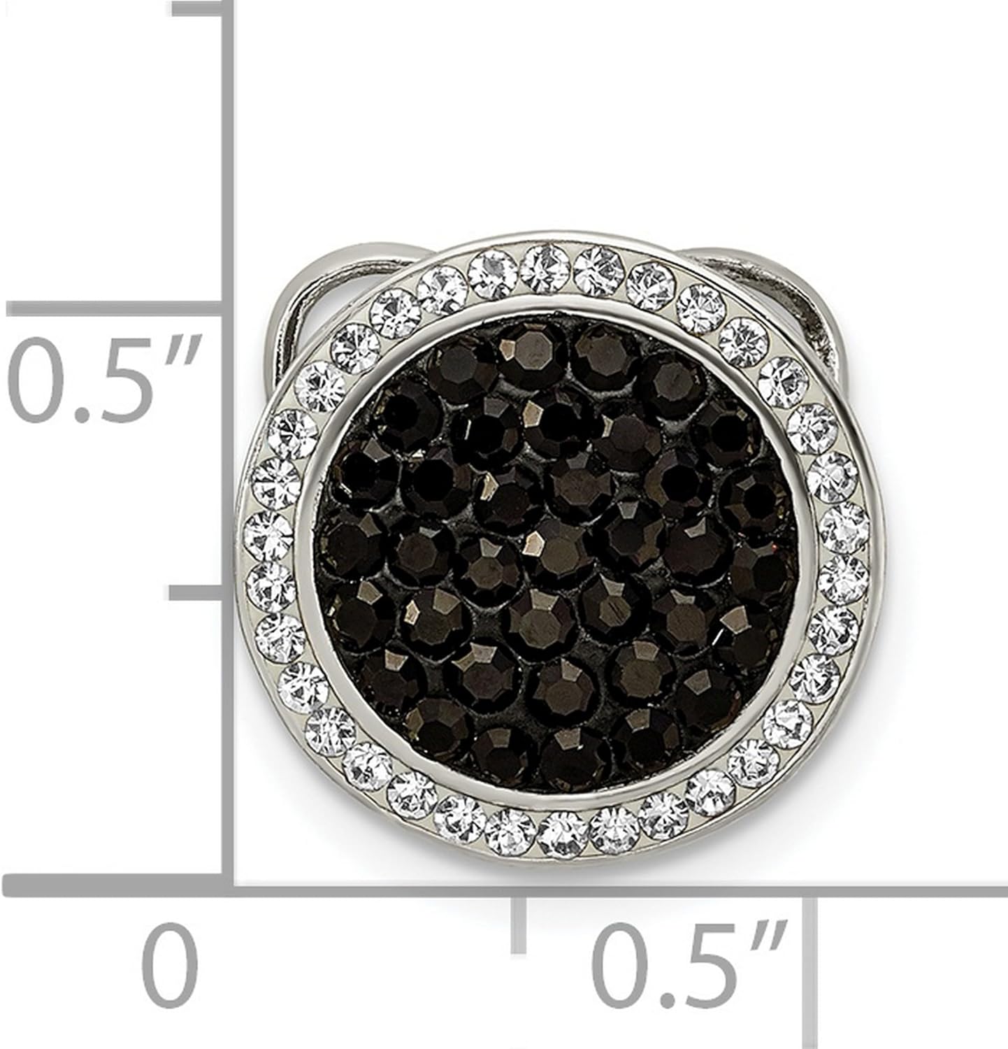 Sterling Silver Circular Charm with Black Crystal Center and White Crystal Border, Modern Jewelry Design for Women, Elegant Pendant Slide for Necklace or Bracelet, Chic Fashion Accessory Piece