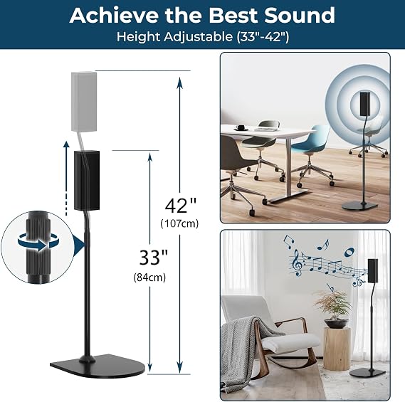 Height Adjustable Stand for Bose Speaker Stands, with Slideconnect Bracket, for Bose Surround Speakers, Surround 700, OmniJewel Lifestyle 650, CineMate GS Series II, for OmniJewel Floor Stand