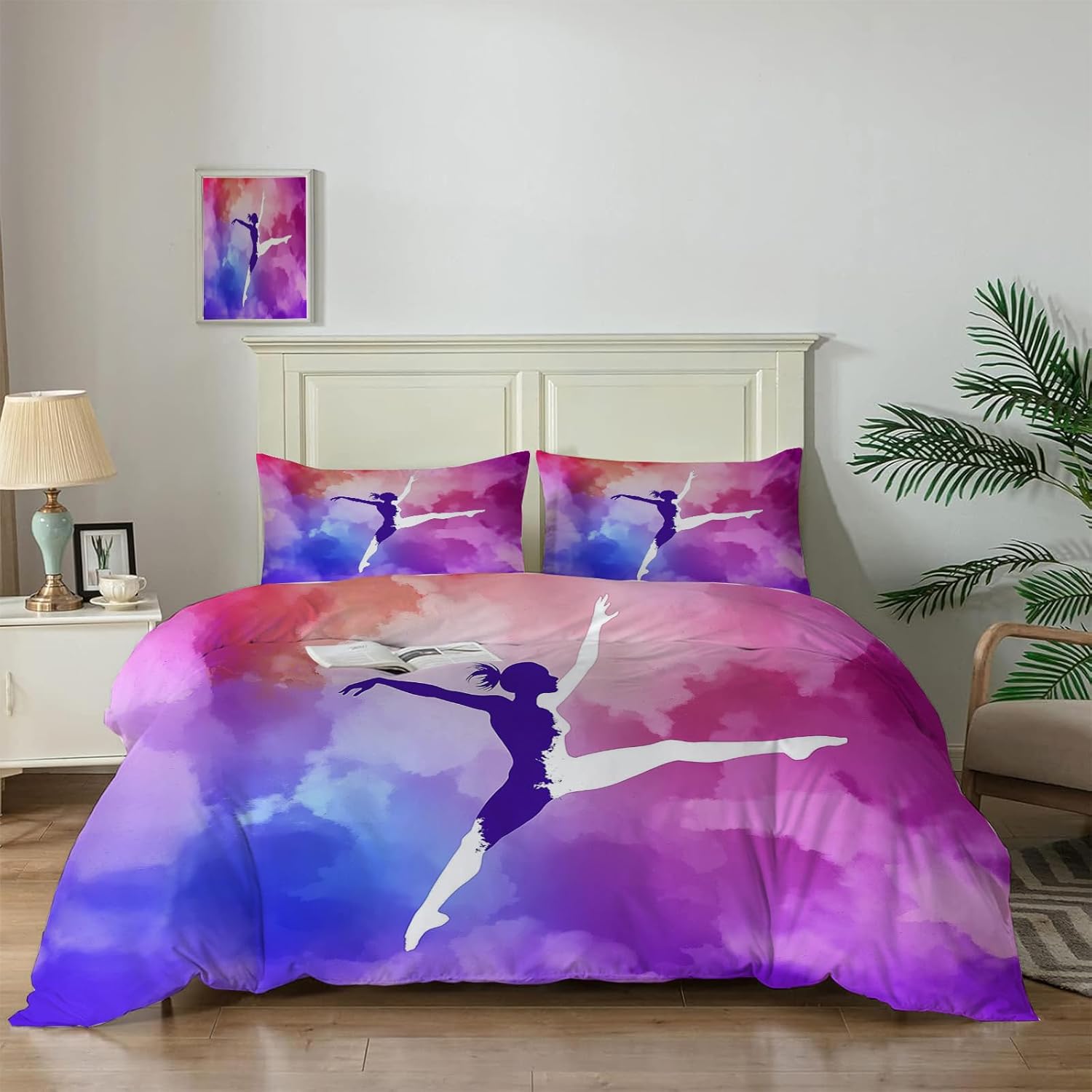 Bedding Quilt Set Queen Size- Colorfuland Elegant Ballet Quilts for Queen Size Bed,Suitable for Girls Sports Theme Pattern Reversible Bedding Set - Microfiber Coverlet Bedspread Comforter