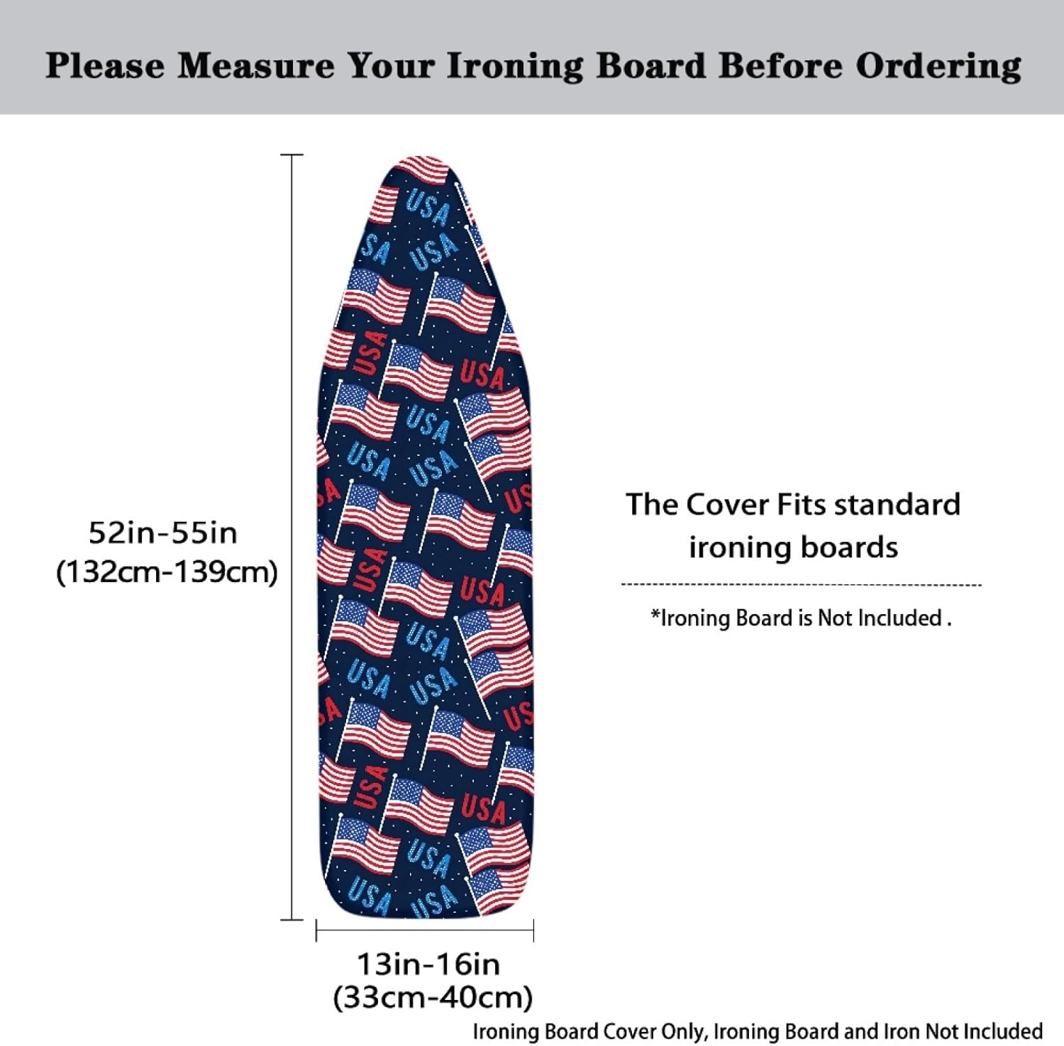 4th of July Ironing Board Cover, 16"x55" Standard Ironing Board Cover with Elastic Edge and Hook and Loop Fasteners, Scorch & Stain Resistant, Polyester Home Ironing Board Covers, Firework Glow