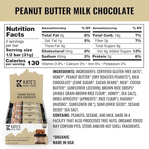 Miniatura 2 de Kate's Real Food Barras de granola orgánicas, chocolate con mantequilla de maní y leche (2.2 onzas, paquete de 12) barras energéticas orgánicas con