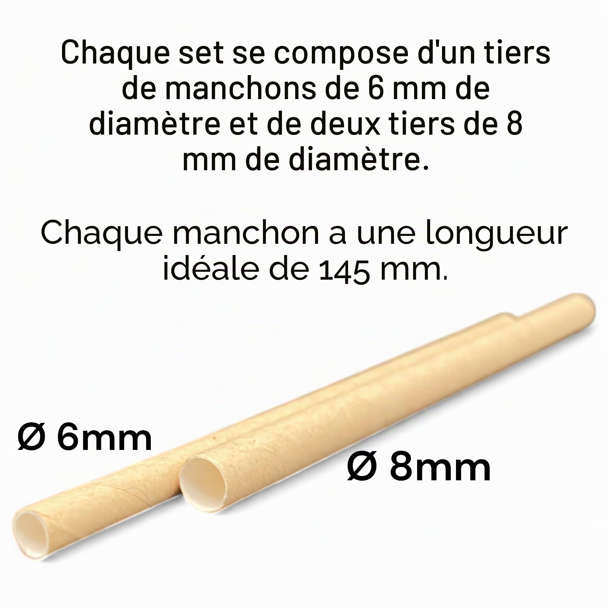 Tubes de nid pour abeilles solitaires – Lot de 300 manchons de nidification pour abeilles murales et sauvages, 145 mm de long, 6 mm et 8 mm de diamètre.
