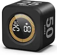 KADAMS Pomodoro Cube Temporizador visual de produtividade – Contagem regressiva rotativa de 5/10/25/50 min. Modo de contagem regressiva, modo silencioso, para trabalho, estudo, cozinha, volta às aulas