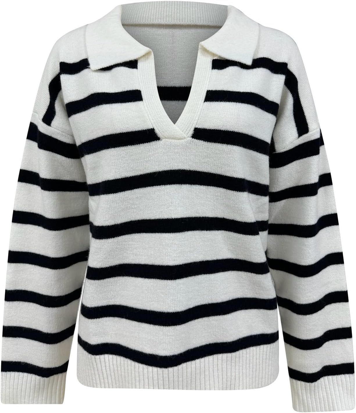 「レディース ファッショナブル ストライプ ルーズニット プラスサイズ ニットウェア」