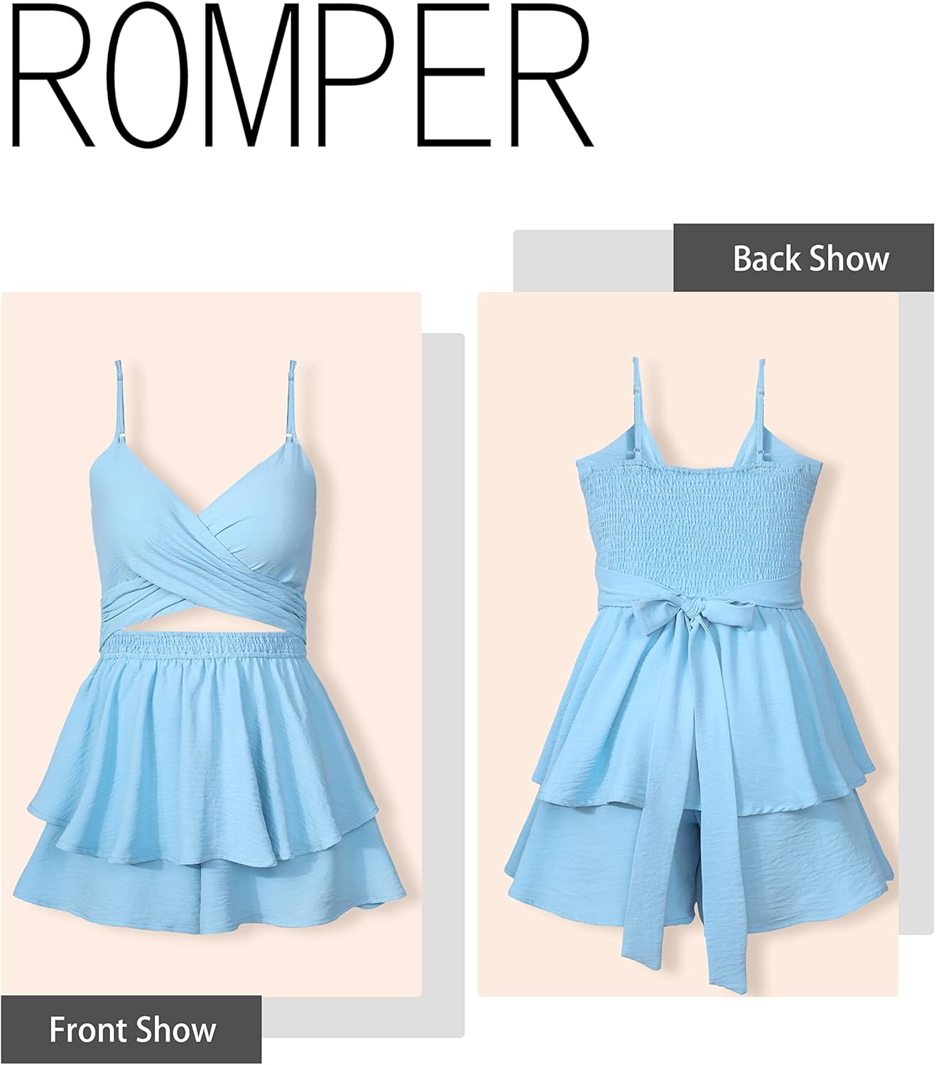 Women's Jumpsuit Sexy V Neck Twist Spaghetti Straps Double Layer Ruffle Hem Mini Short Romper - Image 4