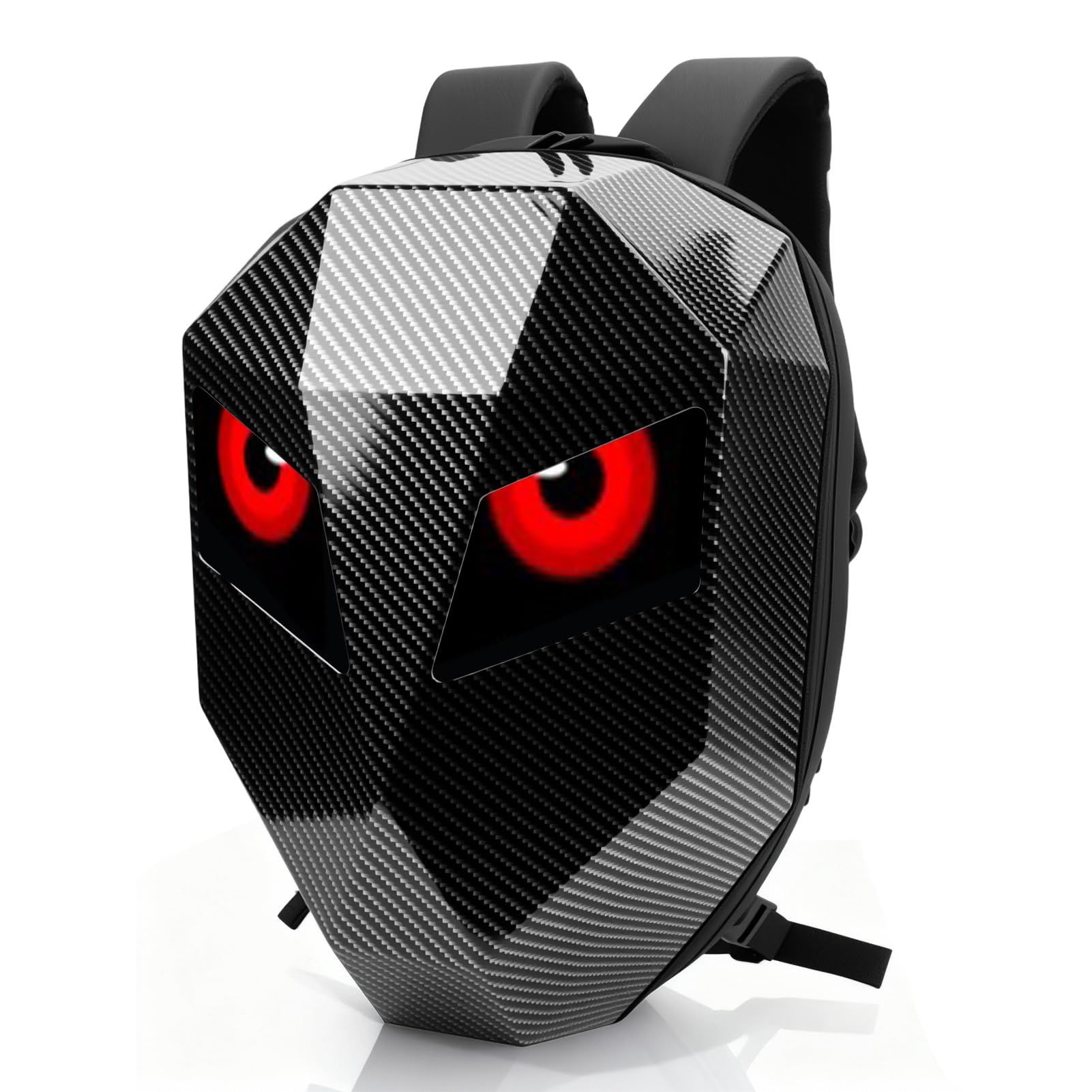 LED Rucksack Motorrad Geschenkidee für Männer Jugendliche, Programmierbarer Pixel Display Helmrucksack mit 3D Hartschale, Wasserdichter Laptop Tagesrucksack für Reise Schule Alltag Schwarz