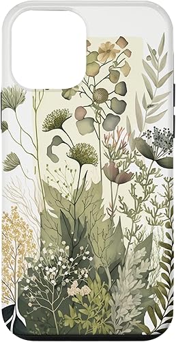 Funda para iPhone 12 mini Olive Green Boho Botanical Wildflowers