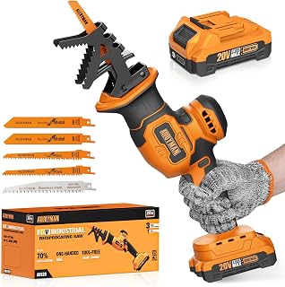 Alloyman Reciprocating Saw, 20V Cordless Battery Power Saw, 0-3500 SPM, with 2000mAh Battery, Tool-Free Change, 5 PCS Blades for Wood Metal PVC Pipe Tree Cutting