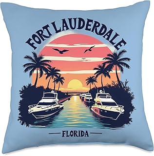 Fort Lauderdale Florida Sunset Boating Scene Throw Pillow
