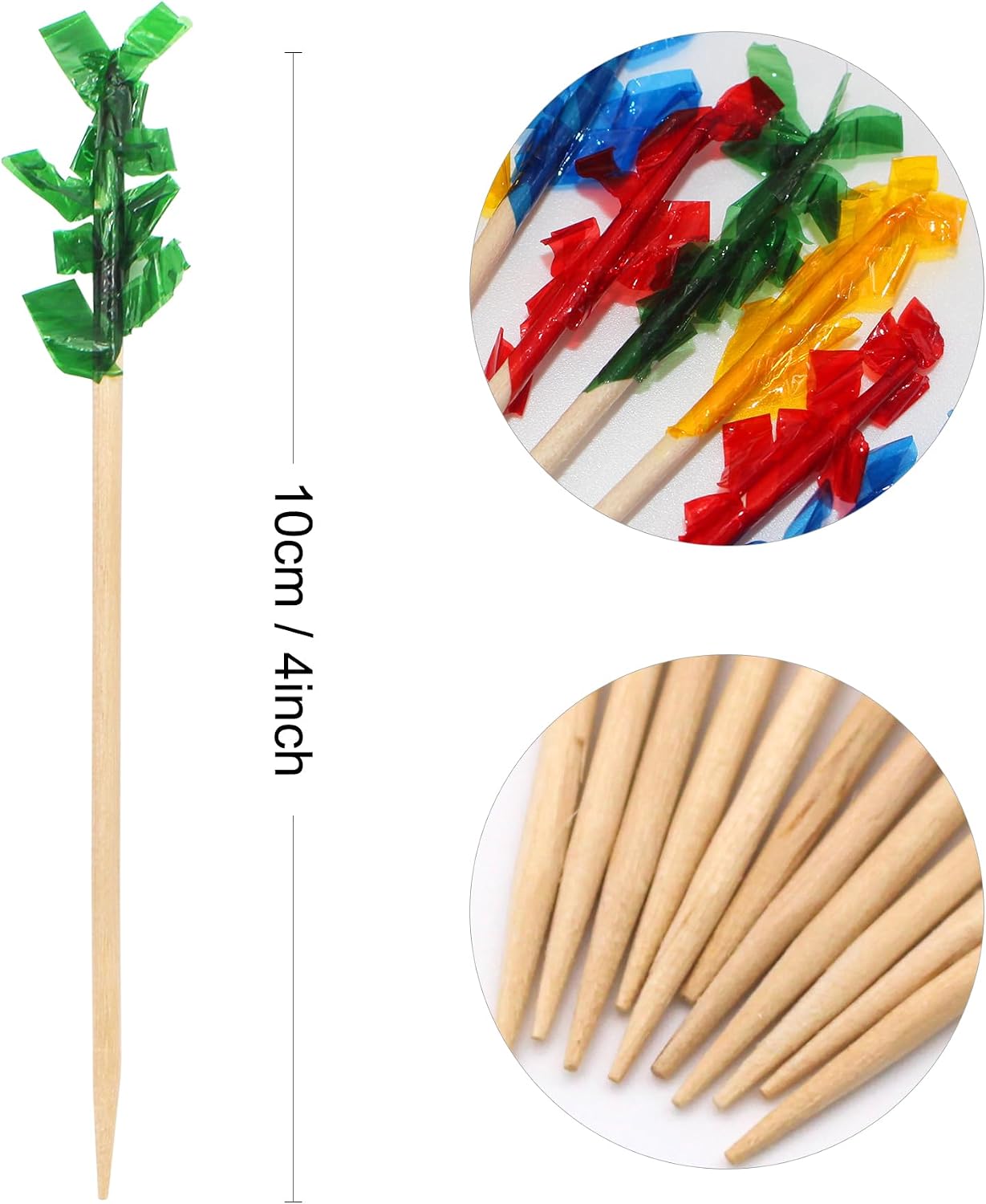 1000pcs 4 IN Wooden Frill Picks Cocktail Picks with Assorted Colors,4-Color,for Cocktail Party, Barbeque, Club Sandwiches (Frill picks 1000pcs 4 IN)
