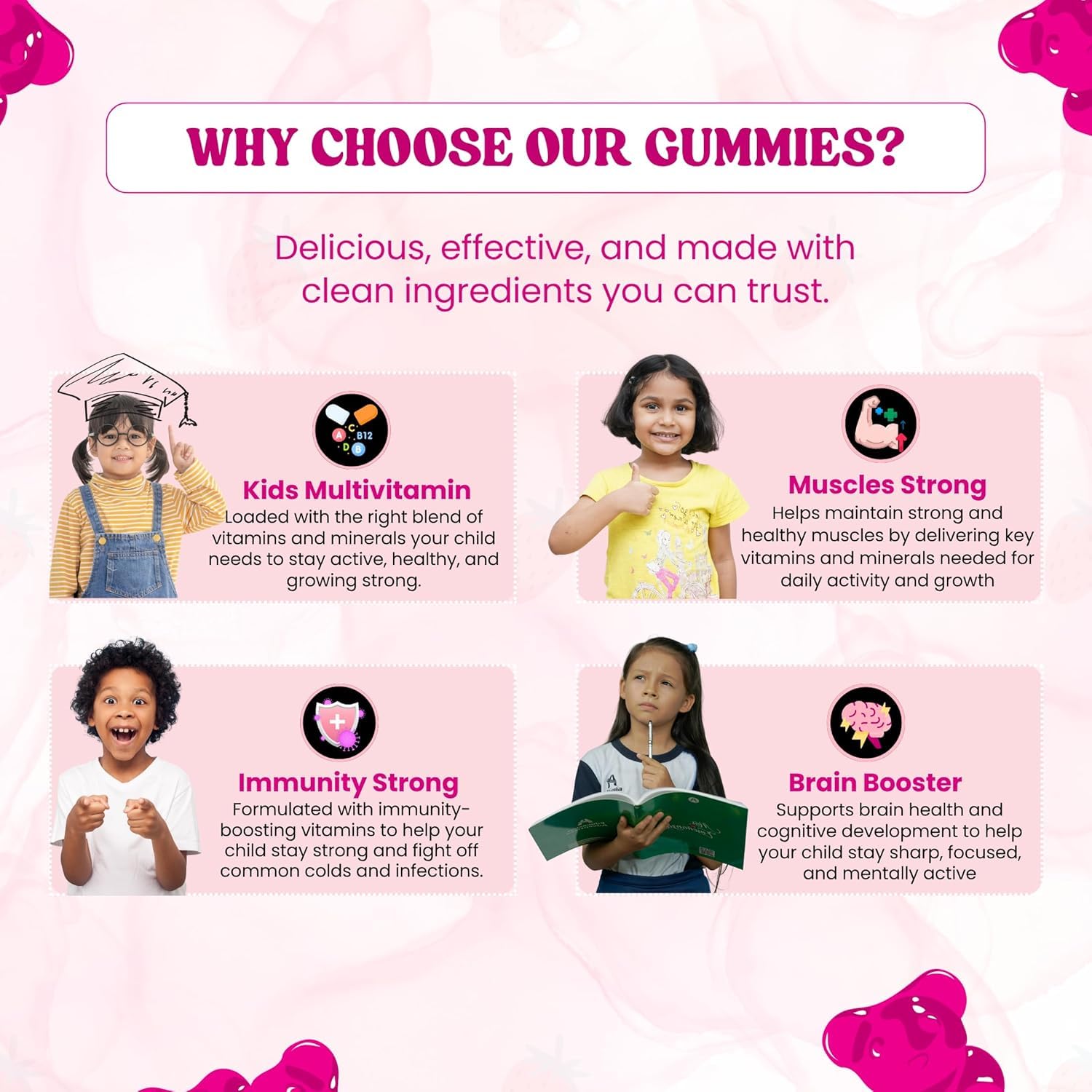 Children chewable multivitamin gums - Strawberry Flavor - 30 Gums - Daily Wellness Support for Children - Immunity, Bone Health, Vision and Growth Supports - With Essential Vitamins and Minerals Children chewable multivitamin gums - Strawberry Flavor - 30 Gums - Daily Wellness Support for Children - Immunity, Bone Health, Vision and Growth Supports - With Essential Vitamins and Minerals