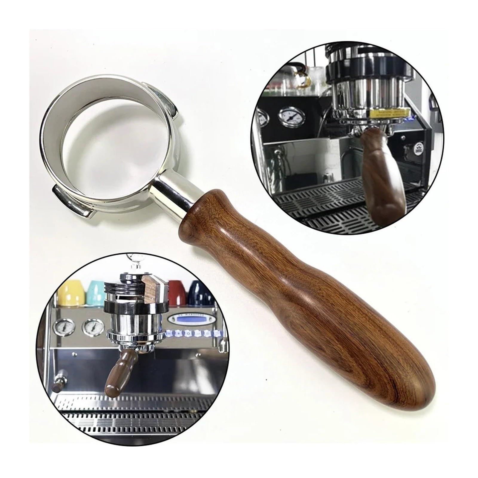 Portafiltro Sin Fondo De Café,Compatible Con La Marzocco E61 GS3 LINEA | CLASSIC FB70 FB80 GB5 Wood Handle Reemplazo Antideslizante(51mm)