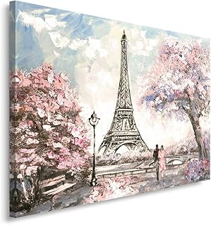 Feeby Frames, Quadro Pannelli, Pannello Singolo, Quadro su Tela, Stampa Artistica, Canvas 40x50 cm, Torre Eiffel, Parigi, Paesaggio, Natura, Alberi, Parco, Arte, Colore