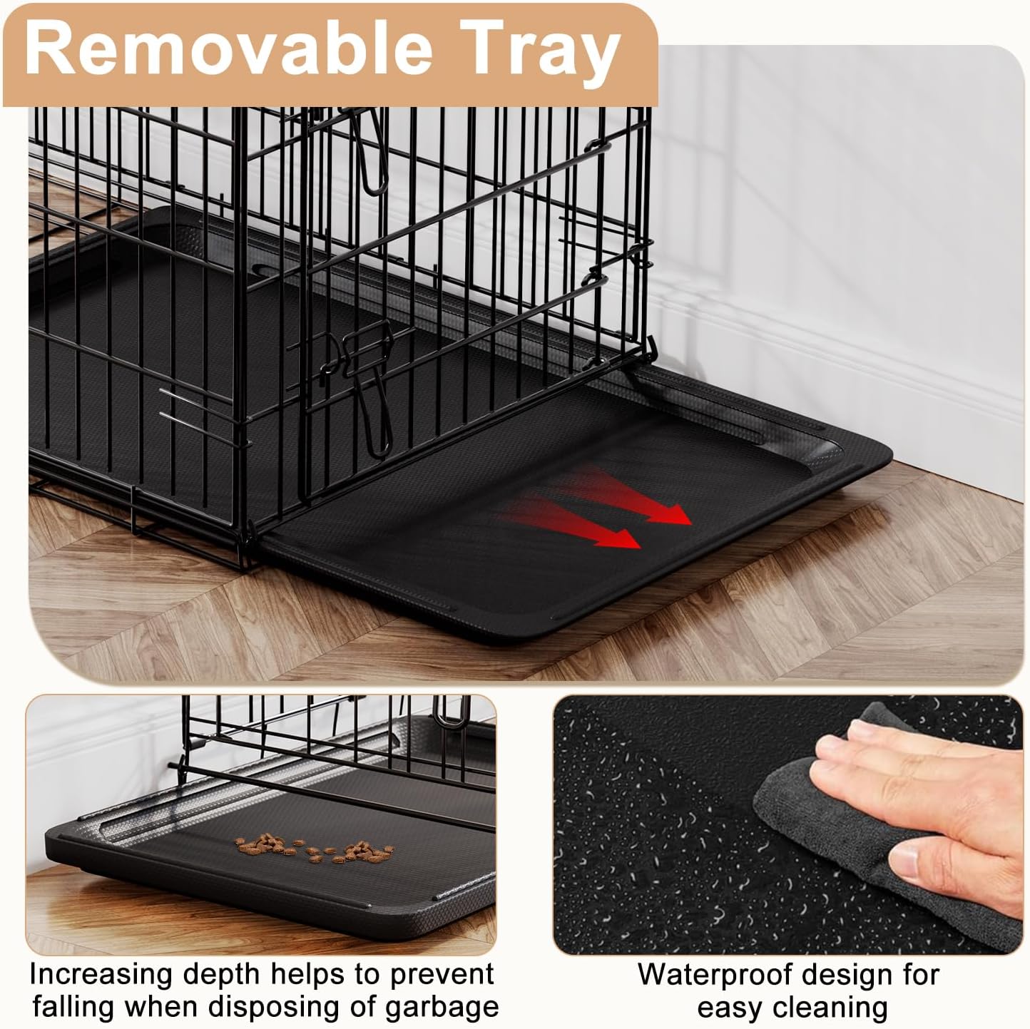 FDW XL Dog Crate 48inch Dog Cage Foldable Metal Kennel with Leakproof Tray Foldable Design Indoor Outdoor Use for Extra Large Dogs,Black